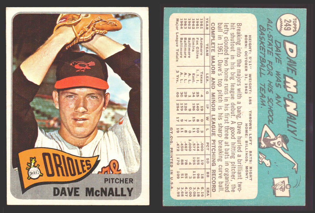 1965 Topps Baseball Trading Card You Pick Singles #200-#299 VG/EX #	249 Dave McNally - Baltimore Orioles  - TvMovieCards.com