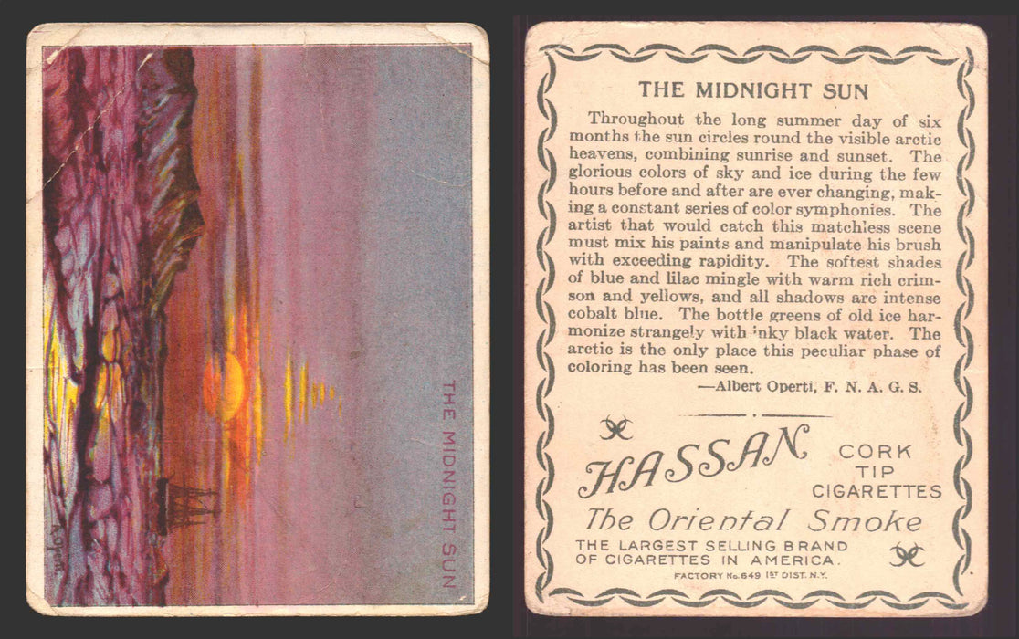 1910 T30 Hassan Tobacco Cigarettes Arctic Scenes Vintage Trading Cards Singles #24 The Midnight Sun  - TvMovieCards.com