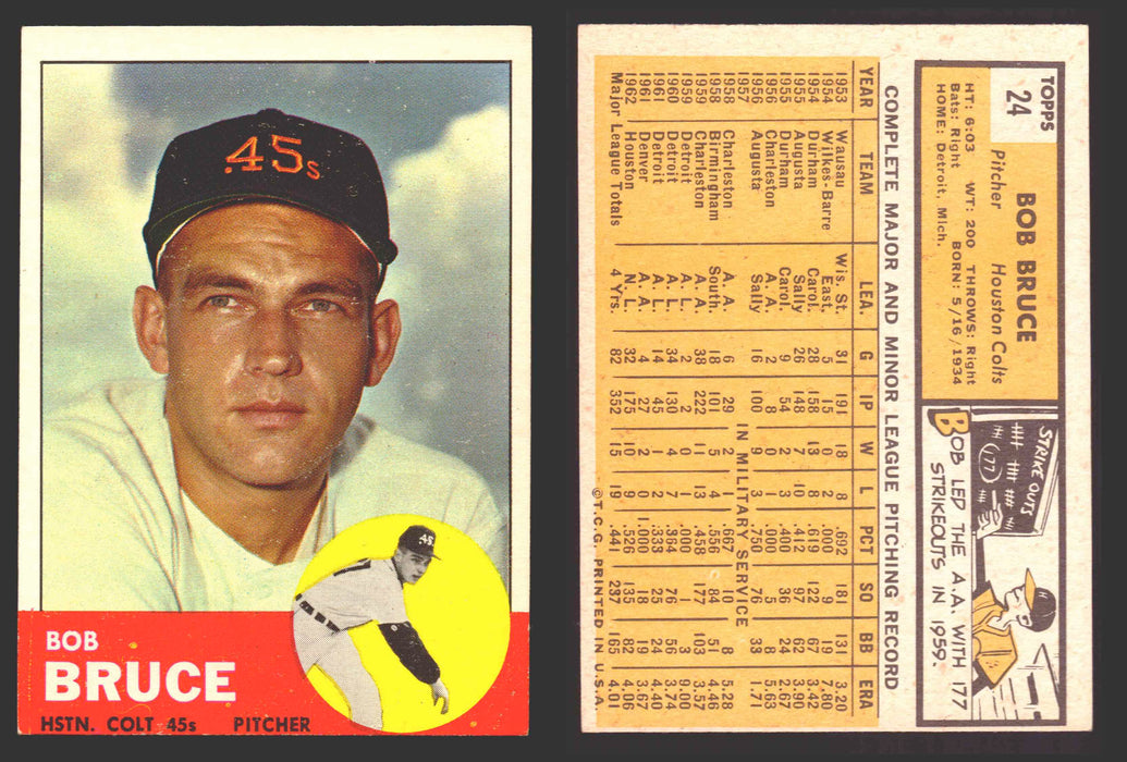 1963 Topps Baseball Trading Card You Pick Singles #1-#99 VG/EX #	24 Bob Bruce - Houston Colt .45's  - TvMovieCards.com