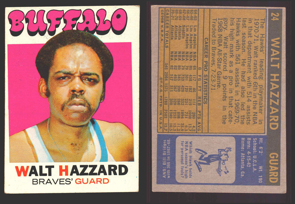 1970-71 Topps Basketball Trading Card You Pick Singles #1-#151 VG/EX #	24 Walt Hazzard - Buffalo Braves  - TvMovieCards.com