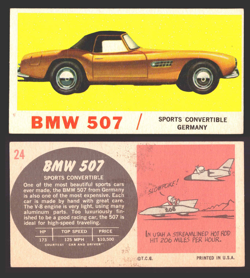 1961 Topps Sports Cars (White Back) Vintage Trading Cards #1-#66 You Pick Single #24 BMW 507 - TvMovieCards.com
