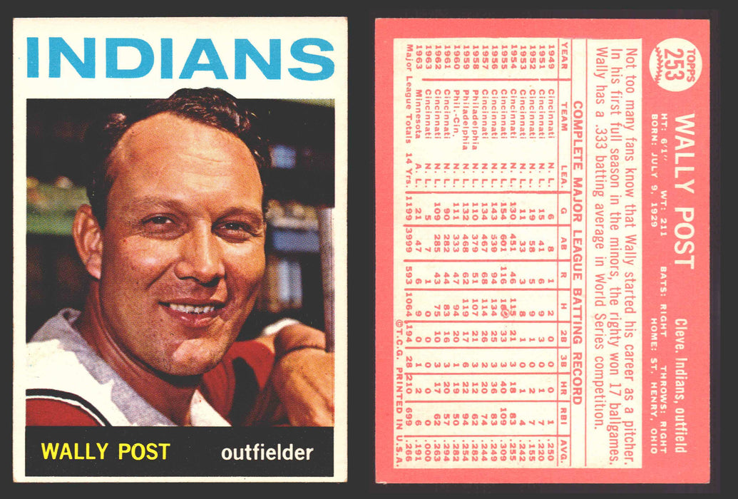 1964 Topps Baseball Trading Card You Pick Singles #200-#299 VG/EX #	253 Wally Post - Cleveland Indians  - TvMovieCards.com