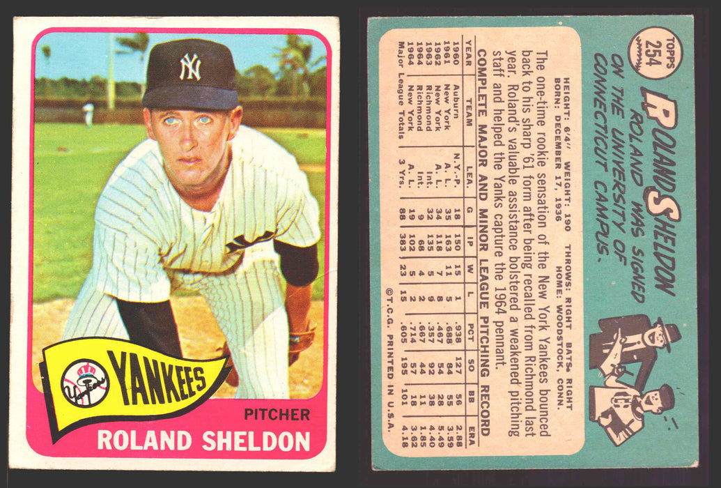 1965 Topps Baseball Trading Card You Pick Singles #200-#299 VG/EX #	254 Roland Sheldon - New York Yankees  - TvMovieCards.com