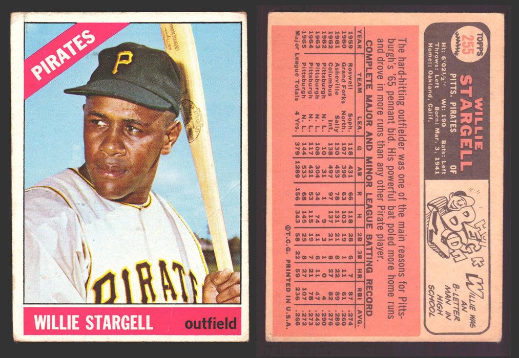 1966 Topps Baseball Trading Card You Pick Singles #100-#399 VG/EX #	255 Willie Stargell - Pittsburgh Pirates  - TvMovieCards.com
