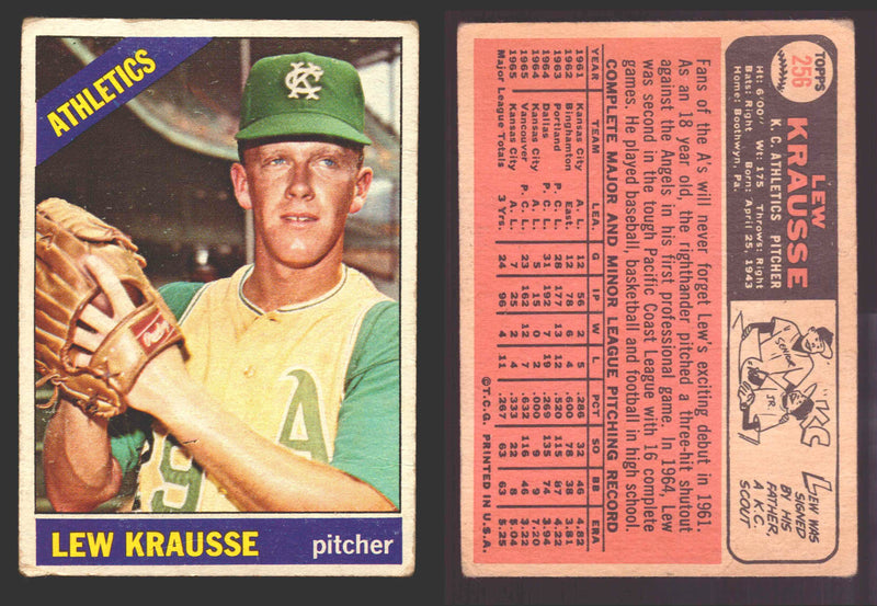 1966 Topps Baseball Trading Card You Pick Singles #100-#399 VG/EX #	256 Lew Krausse - Kansas City Athletics  - TvMovieCards.com
