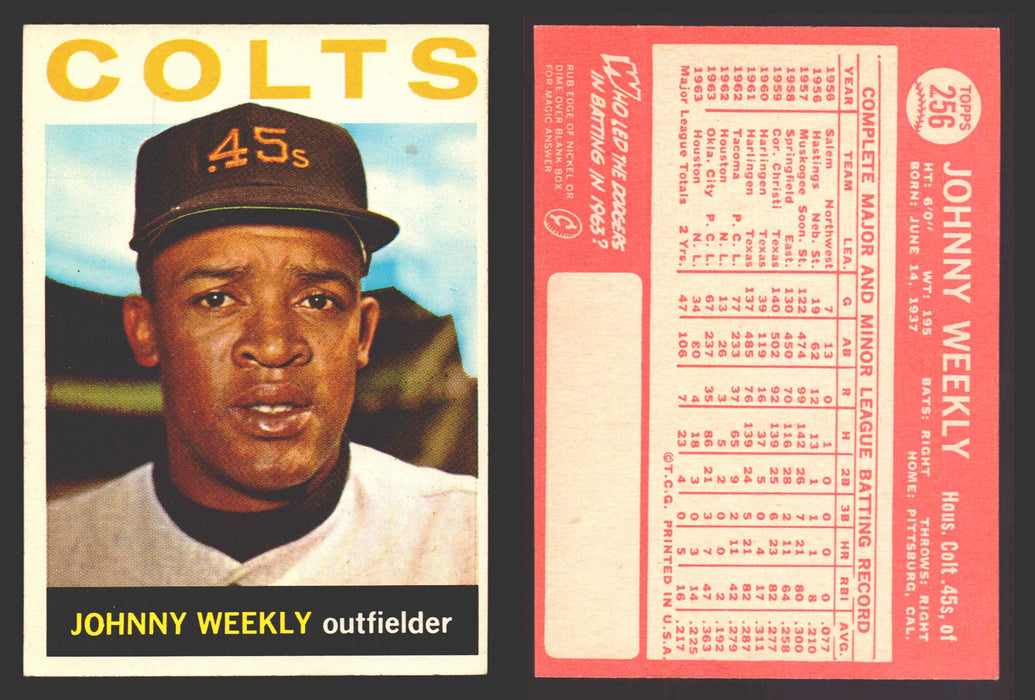 1964 Topps Baseball Trading Card You Pick Singles #200-#299 VG/EX #	256 Johnny Weekly - Houston Colt .45's  - TvMovieCards.com