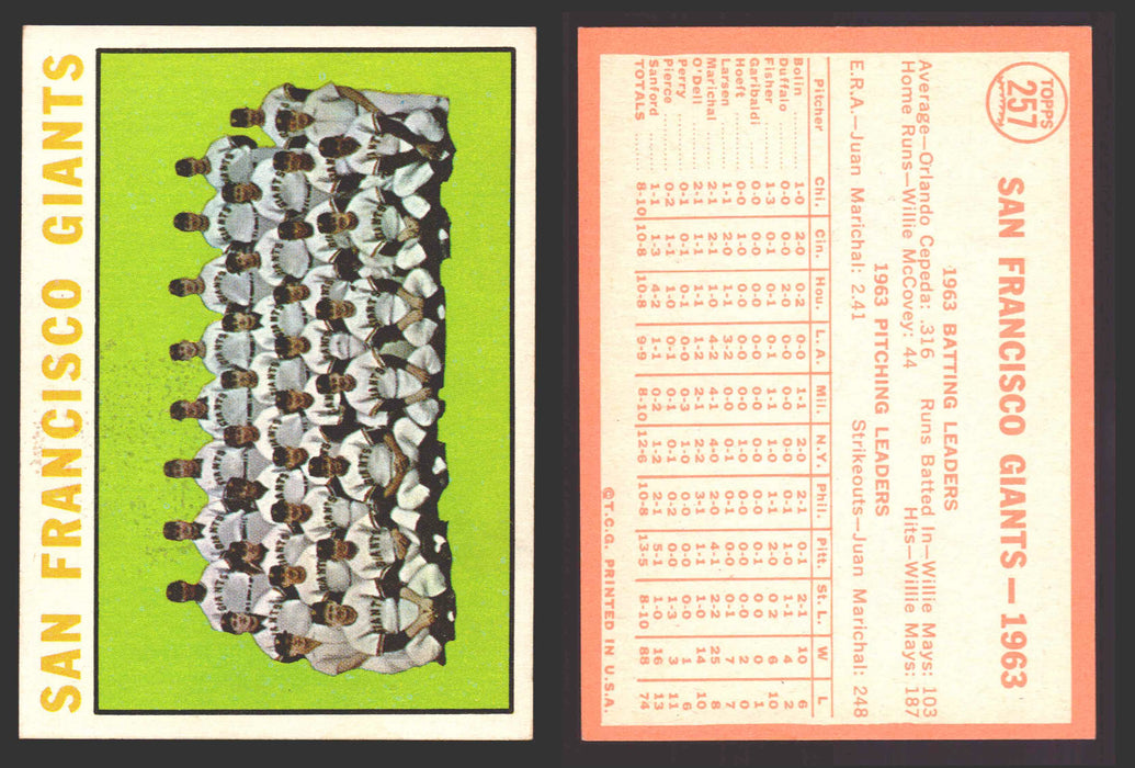 1964 Topps Baseball Trading Card You Pick Singles #200-#299 VG/EX #	257 San Francisco Giants Team  - TvMovieCards.com