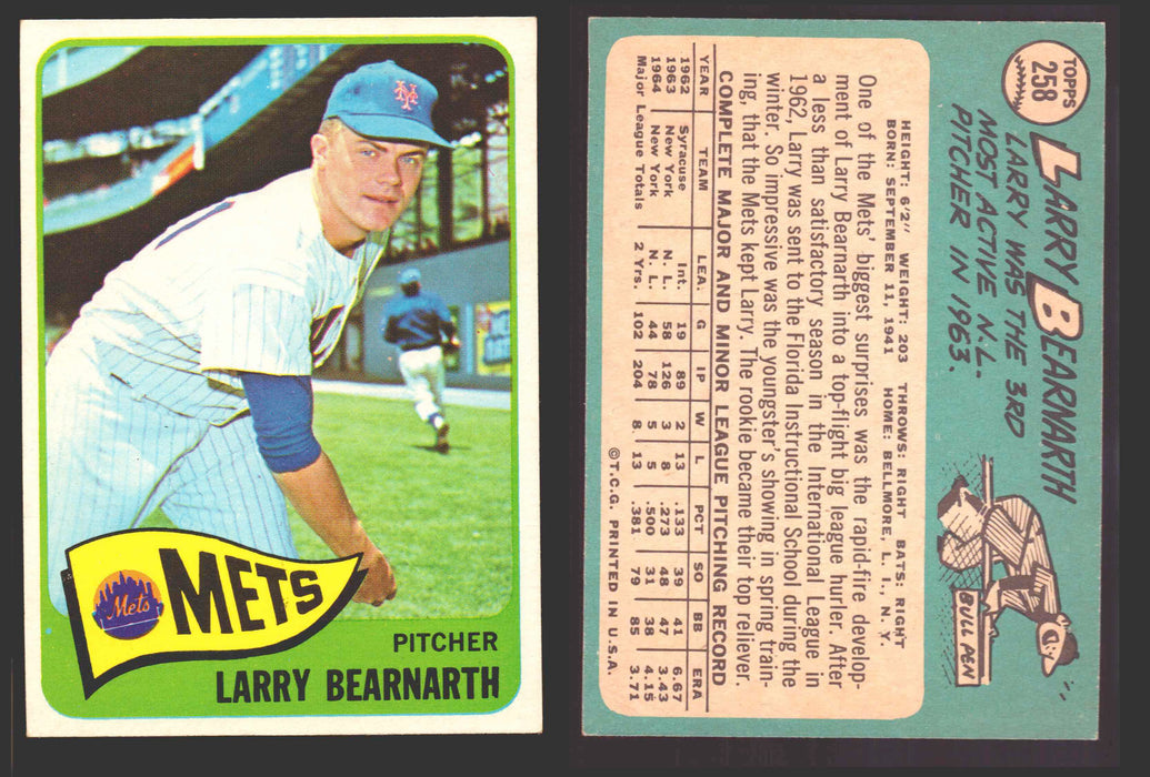 1965 Topps Baseball Trading Card You Pick Singles #200-#299 VG/EX #	258 Larry Bearnarth - New York Mets  - TvMovieCards.com