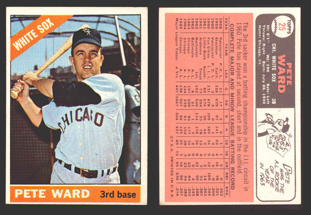1966 Topps Baseball Trading Card You Pick Singles #1-#99 VG/EX #	25 Pete Ward - Chicago White Sox  - TvMovieCards.com