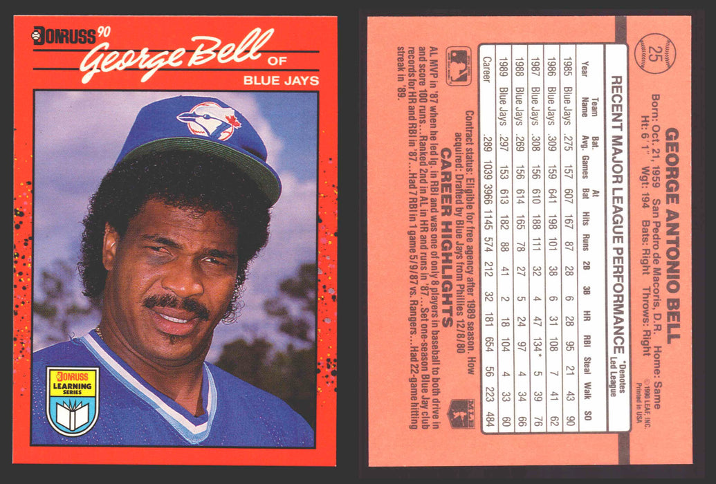 1990 Donruss Baseball Learning Series Trading Card You Pick Singles #1-55 #	25 George Bell  - TvMovieCards.com