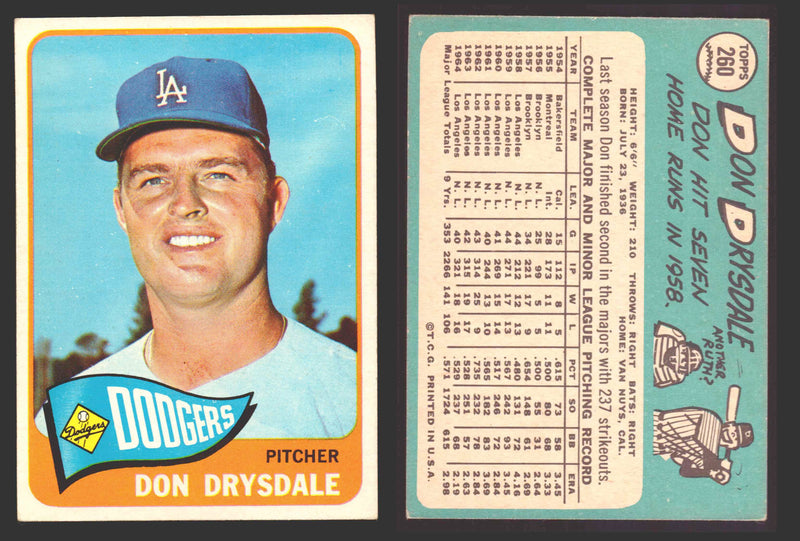 1965 Topps Baseball Trading Card You Pick Singles #200-#299 VG/EX   - TvMovieCards.com