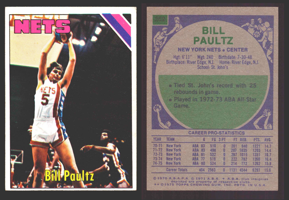 1975-76 Topps Basketball Trading Card You Pick Singles #1-#310 VG/EX #	262 Billy Paultz - New York Nets  - TvMovieCards.com