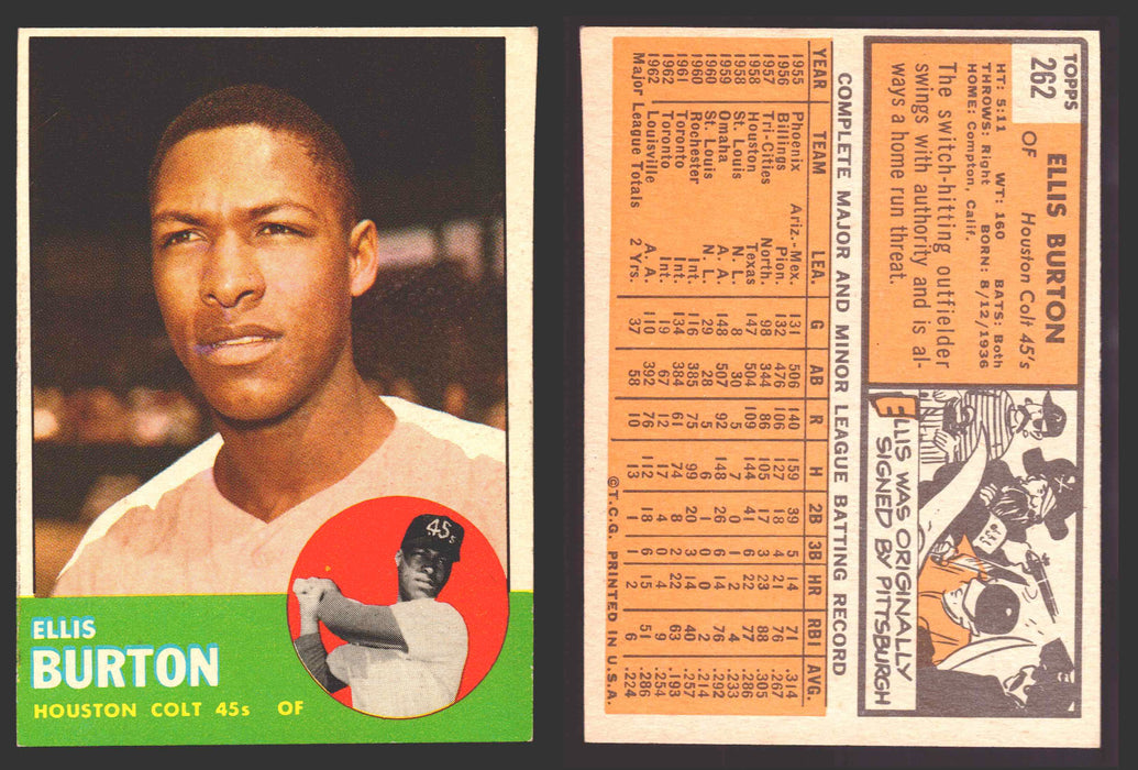 1963 Topps Baseball Trading Card You Pick Singles #200-#299 VG/EX #	262 Ellis Burton - Houston Colt .45's  - TvMovieCards.com