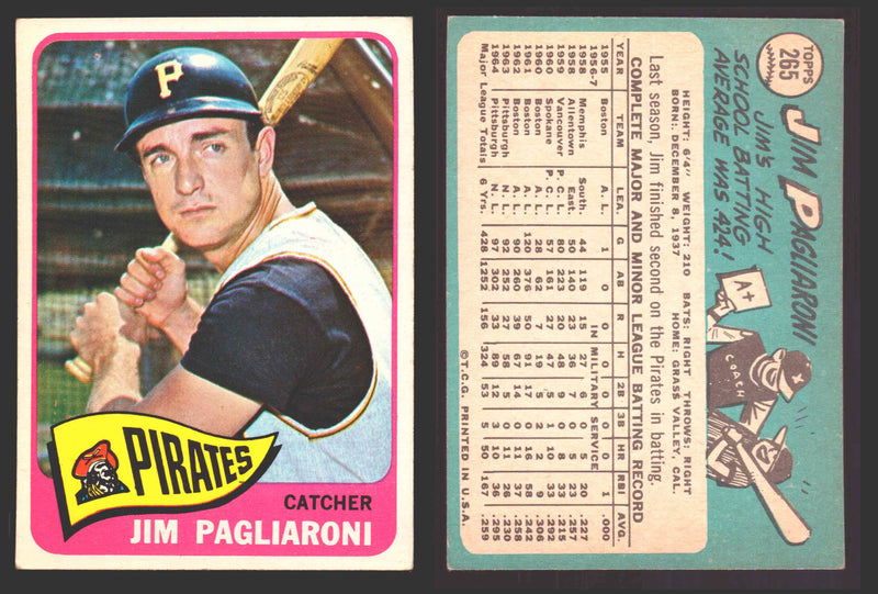 1965 Topps Baseball Trading Card You Pick Singles #200-#299 VG/EX #	265 Jim Pagliaroni - Pittsburgh Pirates  - TvMovieCards.com