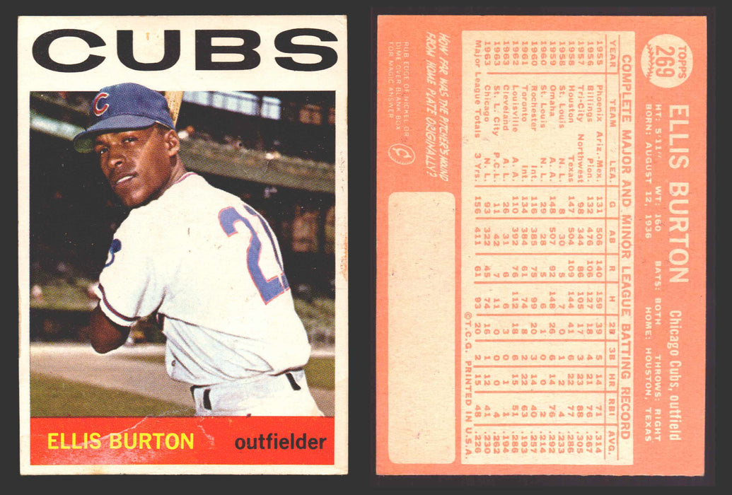 1964 Topps Baseball Trading Card You Pick Singles #200-#299 VG/EX #	269 Ellis Burton - Chicago Cubs  - TvMovieCards.com
