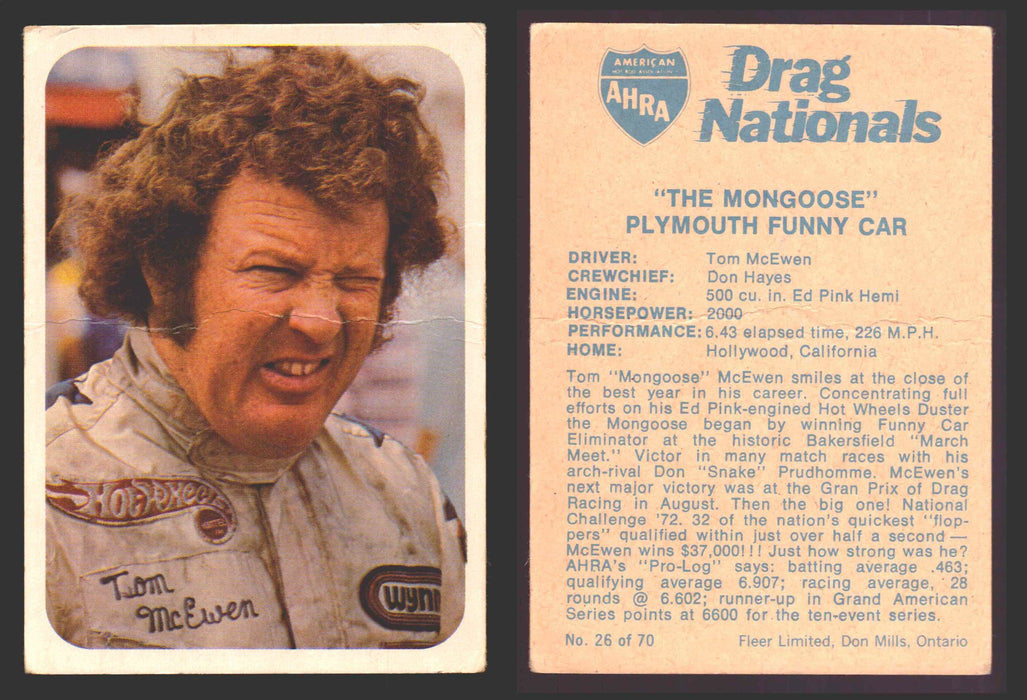 AHRA Drag Nationals 1971 Fleer Canada Trading Cards You Pick Singles #1-70 26 of 70   "The Mongoose"                  Plymouth Funny Car  - TvMovieCards.com
