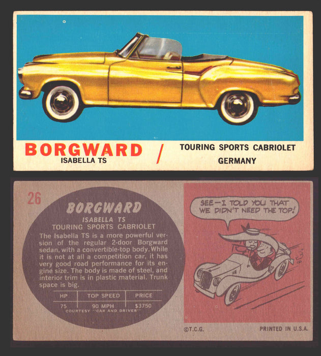 1961 Topps Sports Cars (Gray Back) Vintage Trading Cards #1-#66 You Pick Singles #26 Borgward Isabella TS  - TvMovieCards.com