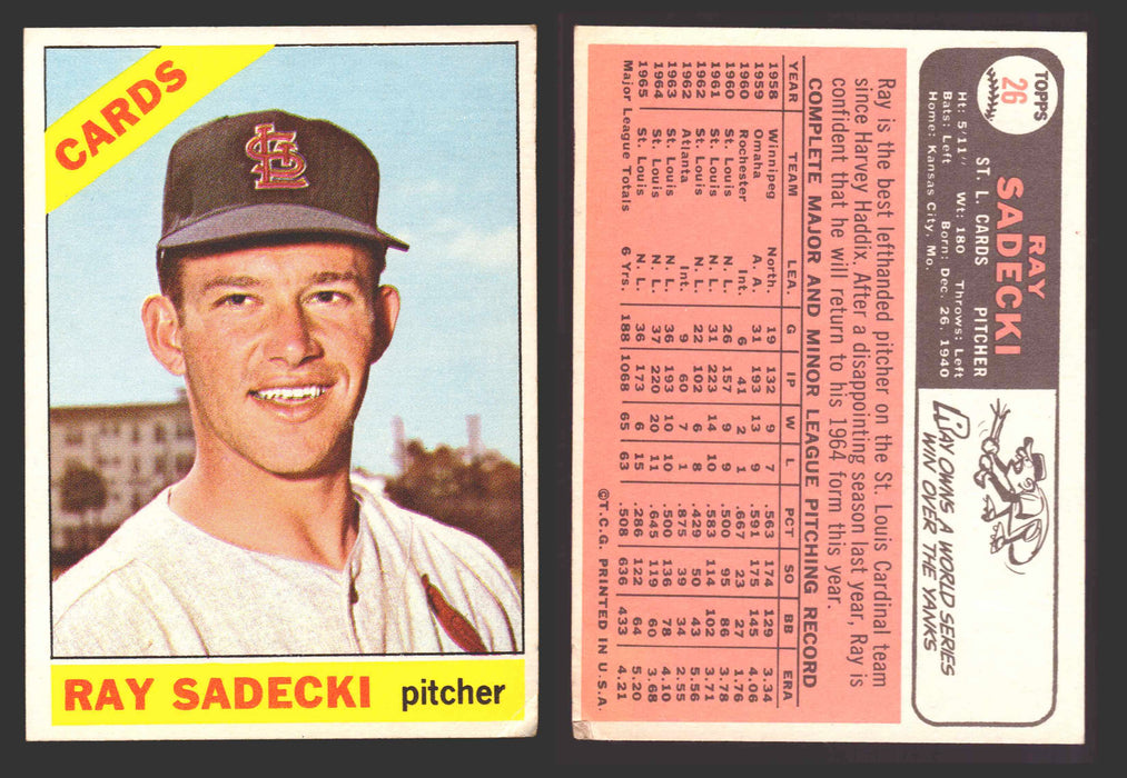 1966 Topps Baseball Trading Card You Pick Singles #1-#99 VG/EX #	26 Ray Sadecki - St. Louis Cardinals  - TvMovieCards.com