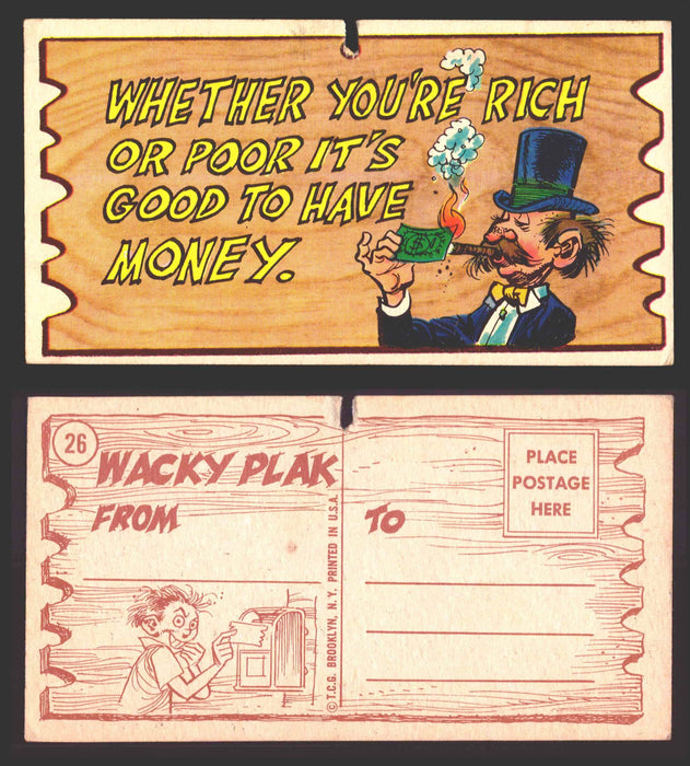Wacky Plaks 1959 Topps Vintage Trading Cards You Pick Singles #1-88 #	 26   Whether you're rich or poor it's good to have money (damaged)  - TvMovieCards.com
