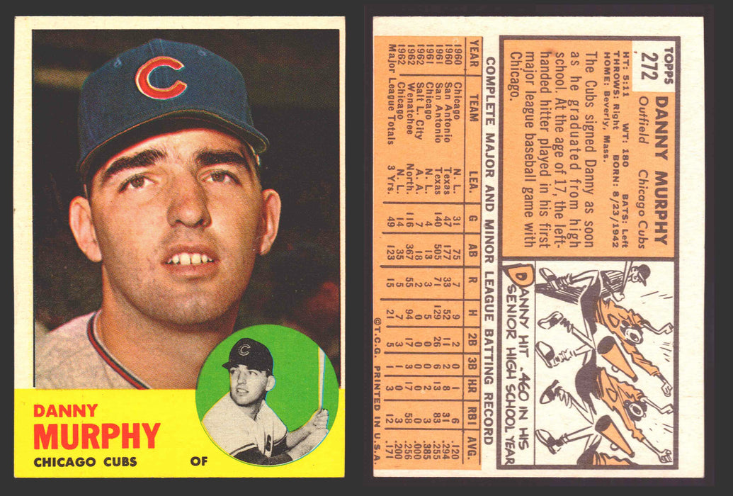 1963 Topps Baseball Trading Card You Pick Singles #200-#299 VG/EX #	272 Danny Murphy - Chicago Cubs  - TvMovieCards.com