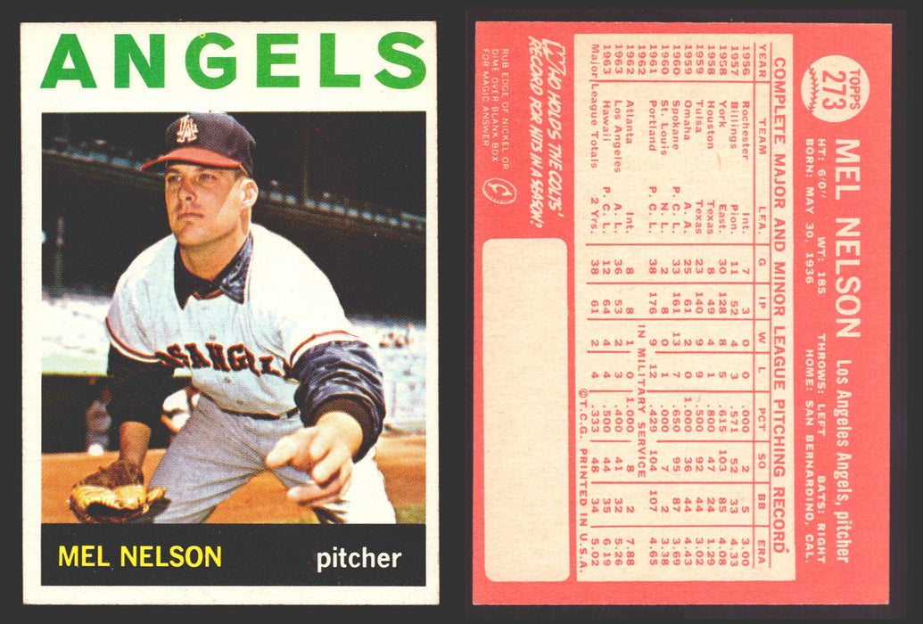 1964 Topps Baseball Trading Card You Pick Singles #200-#299 VG/EX #	273 Mel Nelson - Los Angeles Angels  - TvMovieCards.com