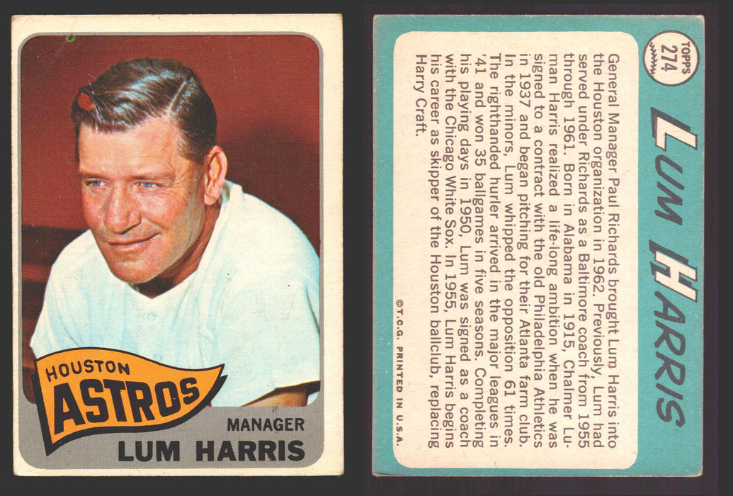 1965 Topps Baseball Trading Card You Pick Singles #200-#299 VG/EX #	274 Lum Harris - Houston Astros RC  - TvMovieCards.com