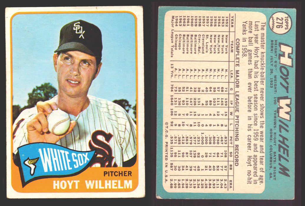 1965 Topps Baseball Trading Card You Pick Singles #200-#299 VG/EX #	276 Hoyt Wilhelm - Chicago White Sox  - TvMovieCards.com
