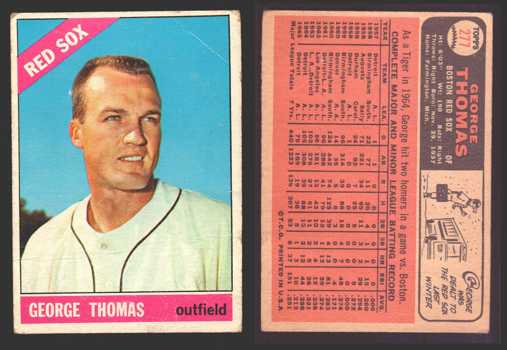 1966 Topps Baseball Trading Card You Pick Singles #100-#399 VG/EX #	277 George Thomas - Boston Red Sox (creased)  - TvMovieCards.com