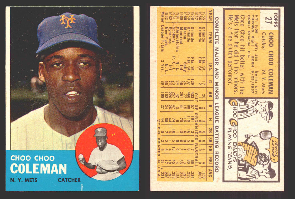 1963 Topps Baseball Trading Card You Pick Singles #1-#99 VG/EX #	27 Choo Choo Coleman - New York Mets  - TvMovieCards.com