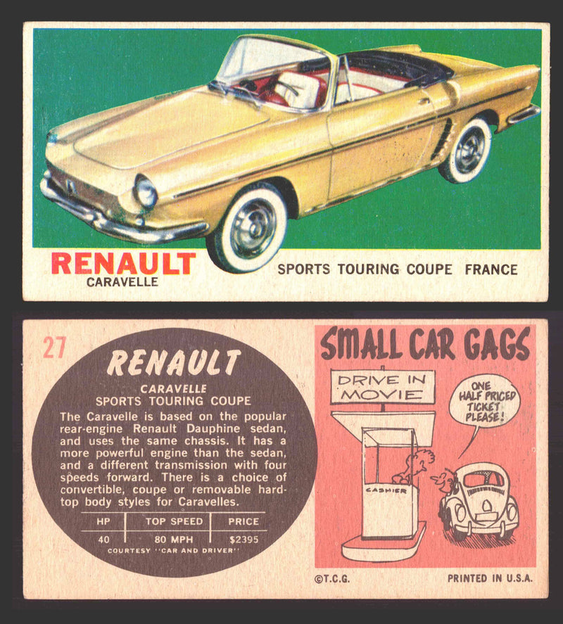 1961 Topps Sports Cars (White Back) Vintage Trading Cards #1-#66 You Pick Single #27 Renault Caravelle - TvMovieCards.com