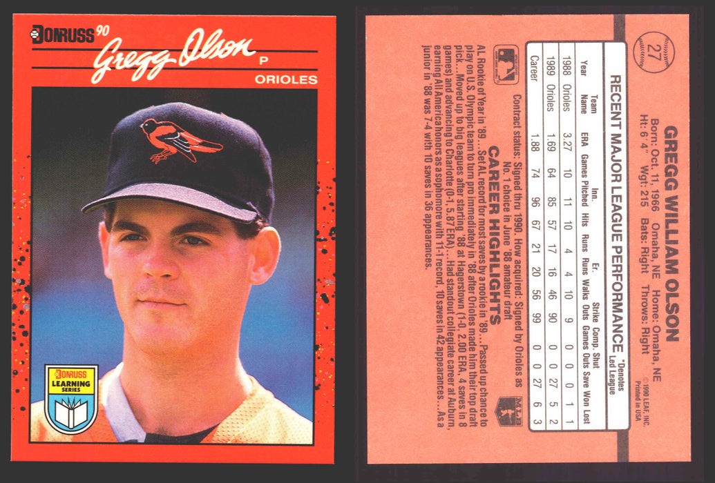 1990 Donruss Baseball Learning Series Trading Card You Pick Singles #1-55 #	27 Gregg Olson  - TvMovieCards.com