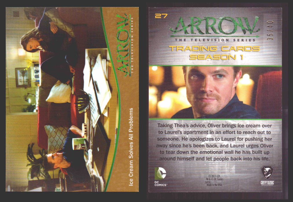 Arrow Season 1 Gold Parallel Base Trading Card You Pick Singles #1-95 xx/40 #	  27   Ice Cream Solves All Problems  - TvMovieCards.com