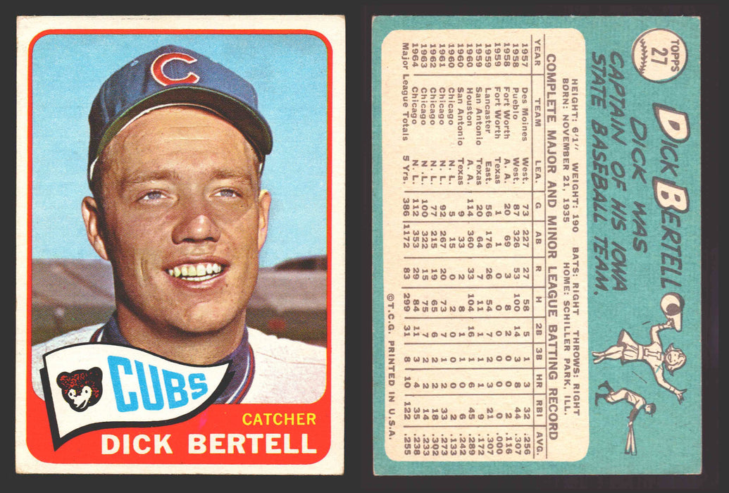 1965 Topps Baseball Trading Card You Pick Singles #1-#99 VG/EX #	27 Dick Bertell - Chicago Cubs  - TvMovieCards.com