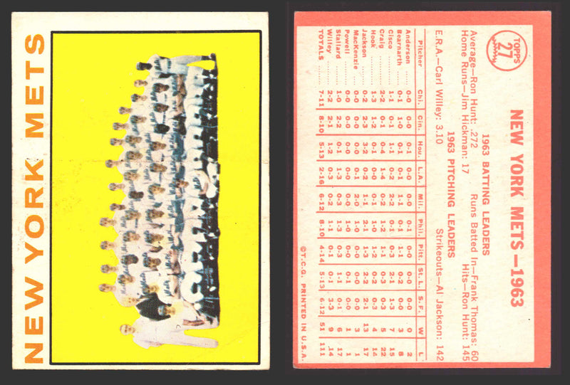 1964 Topps Baseball Trading Card You Pick Singles #1-#99 VG/EX #	27 New York Mets Team  - TvMovieCards.com