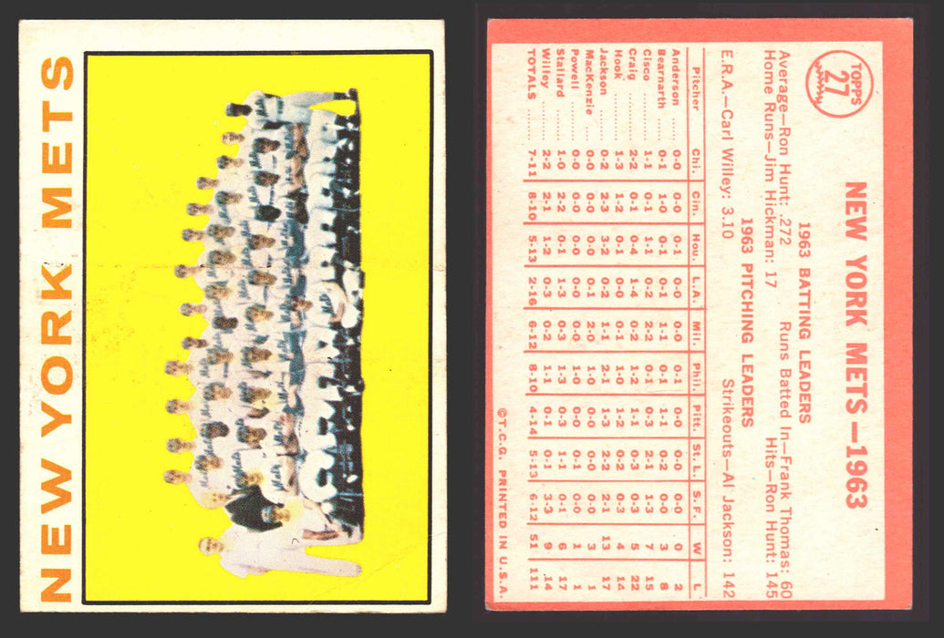 1964 Topps Baseball Trading Card You Pick Singles #1-#99 VG/EX #	27 New York Mets Team  - TvMovieCards.com