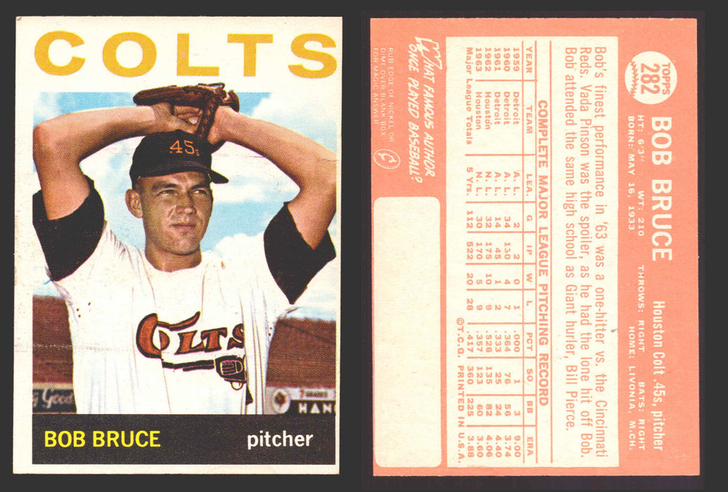 1964 Topps Baseball Trading Card You Pick Singles #200-#299 VG/EX #	282 Bob Bruce - Houston Colt .45's  - TvMovieCards.com