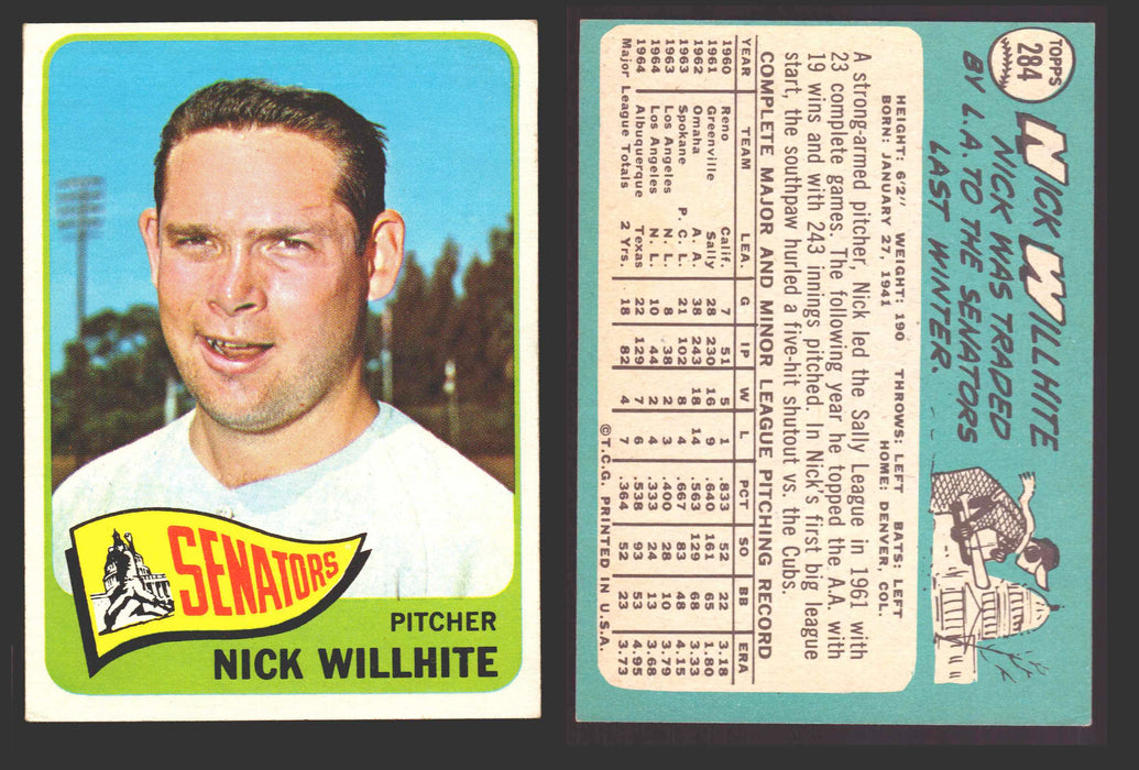 1965 Topps Baseball Trading Card You Pick Singles #200-#299 VG/EX #	284 Nick Willhite - Washington Senators  - TvMovieCards.com