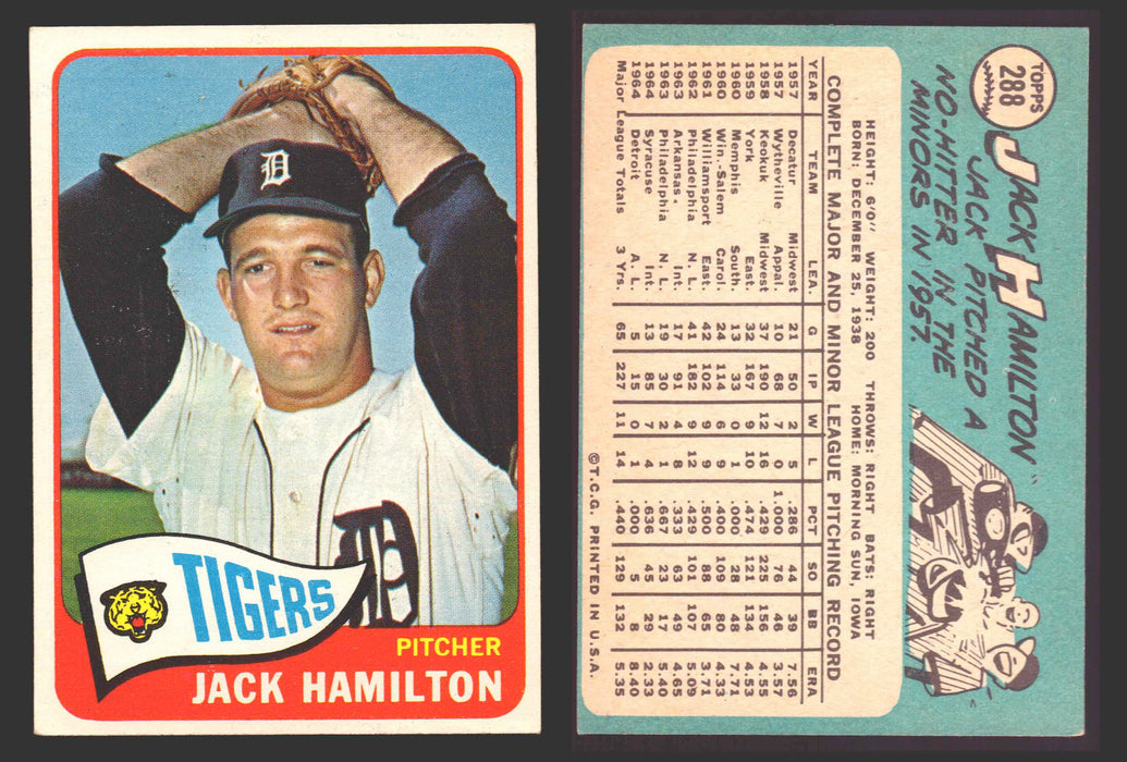1965 Topps Baseball Trading Card You Pick Singles #200-#299 VG/EX #	288 Jack Hamilton - Detroit Tigers  - TvMovieCards.com