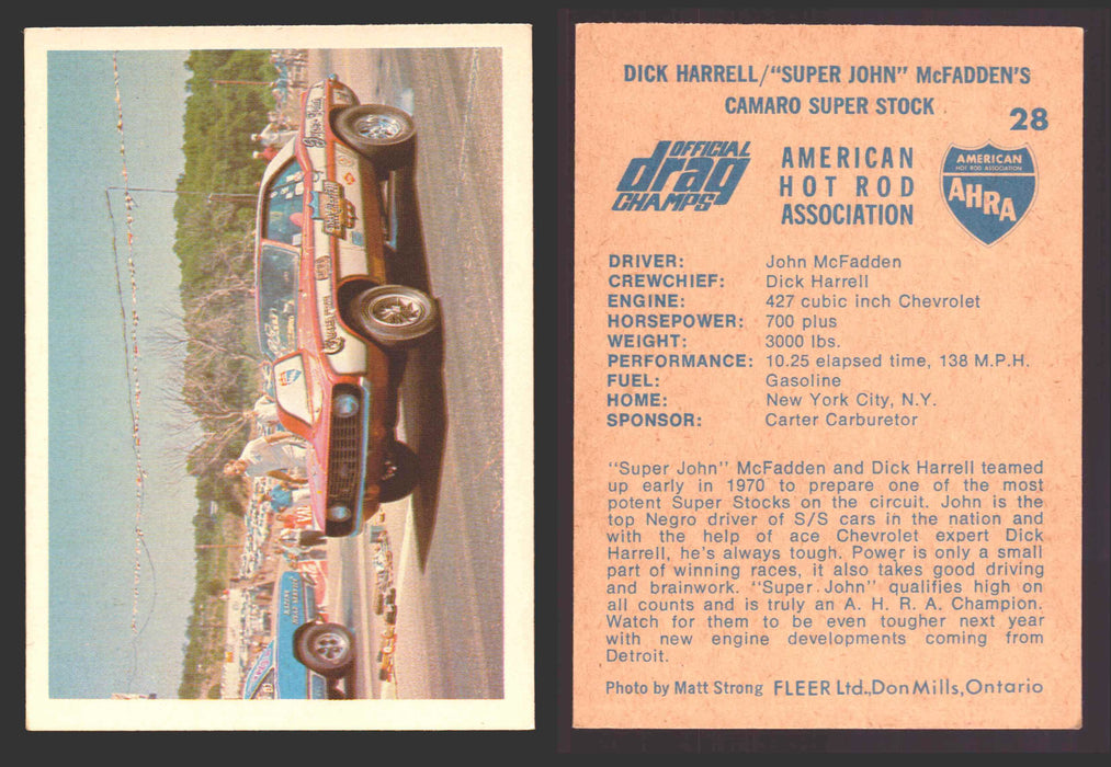 AHRA Official Drag Champs 1971 Fleer Canada Trading Cards You Pick Singles #1-63 28   Dick Harrell's "Mr. Chevrolet"                   1970 Camaro Funny Car  - TvMovieCards.com