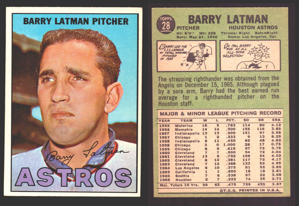1967 Topps Baseball Trading Card You Pick Singles #1-#99 VG/EX #	28 Barry Latman - Houston Astros  - TvMovieCards.com