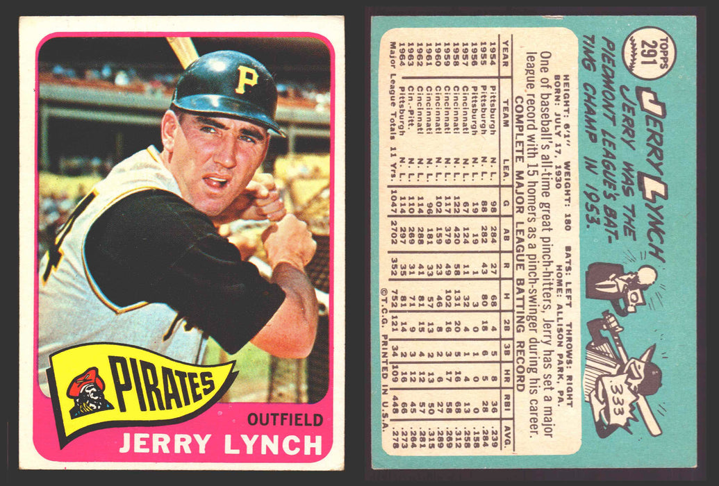 1965 Topps Baseball Trading Card You Pick Singles #200-#299 VG/EX #	291 Jerry Lynch - Pittsburgh Pirates  - TvMovieCards.com