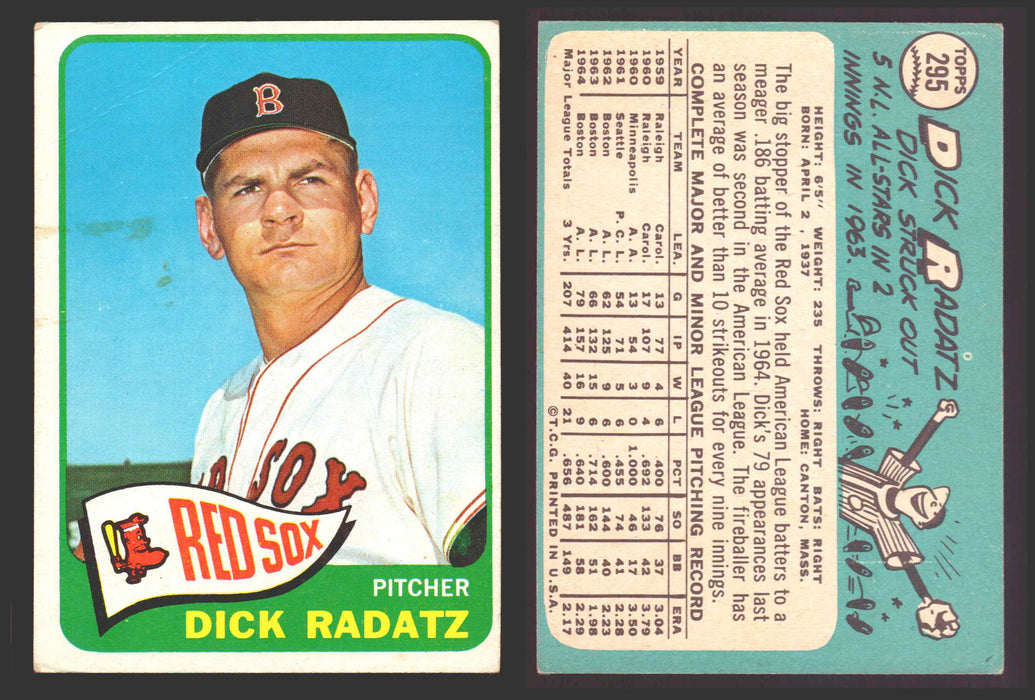 1965 Topps Baseball Trading Card You Pick Singles #200-#299 VG/EX #	295 Dick Radatz - Boston Red Sox  - TvMovieCards.com