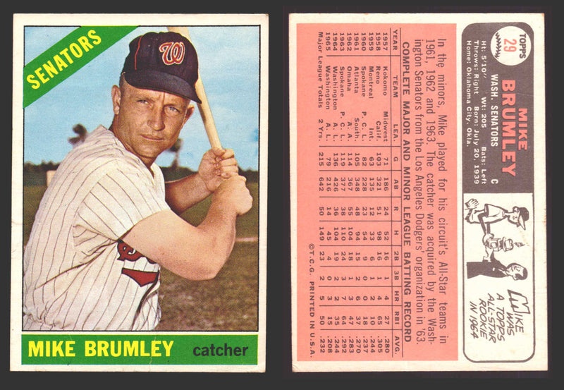 1966 Topps Baseball Trading Card You Pick Singles #1-#99 VG/EX #	29 Mike Brumley - Washington Senators  - TvMovieCards.com