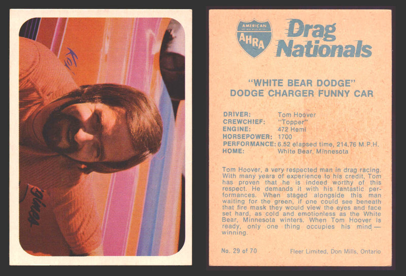 AHRA Drag Nationals 1971 Fleer Canada Trading Cards You Pick Singles #1-70 29 of 70   "White Bear Dodge"              Dodge Charger Funny Car  - TvMovieCards.com