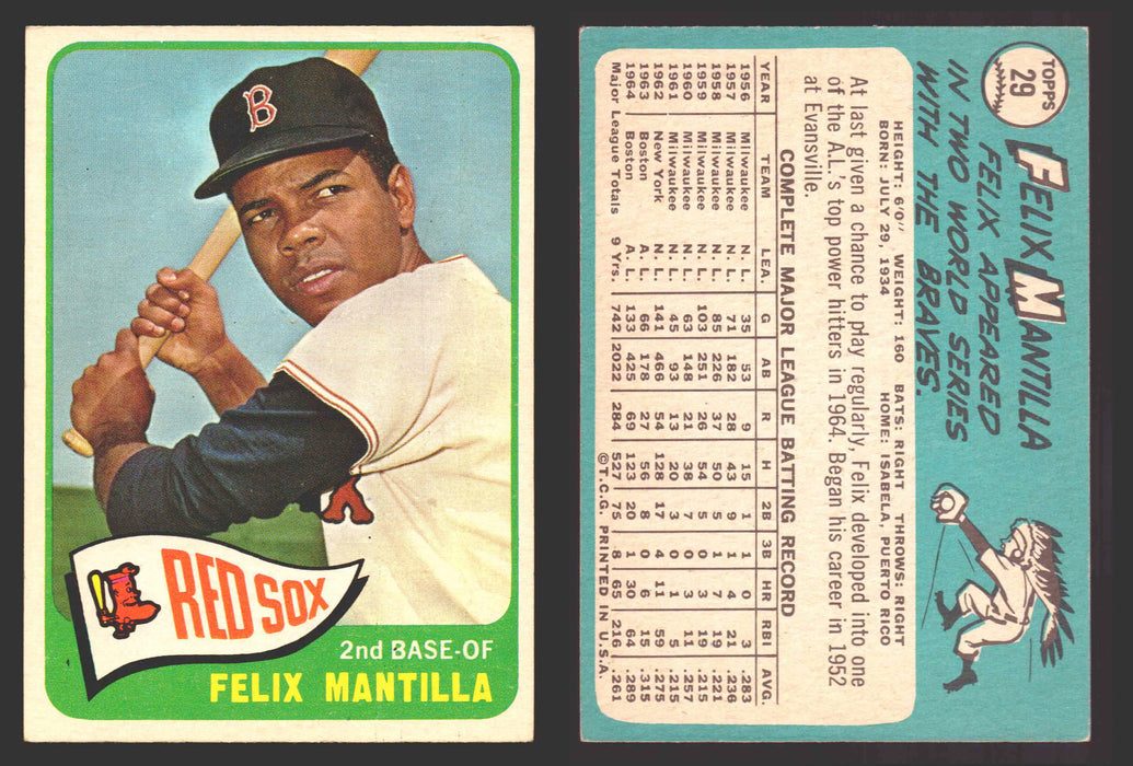 1965 Topps Baseball Trading Card You Pick Singles #1-#99 VG/EX #	29 Felix Mantilla - Boston Red Sox  - TvMovieCards.com