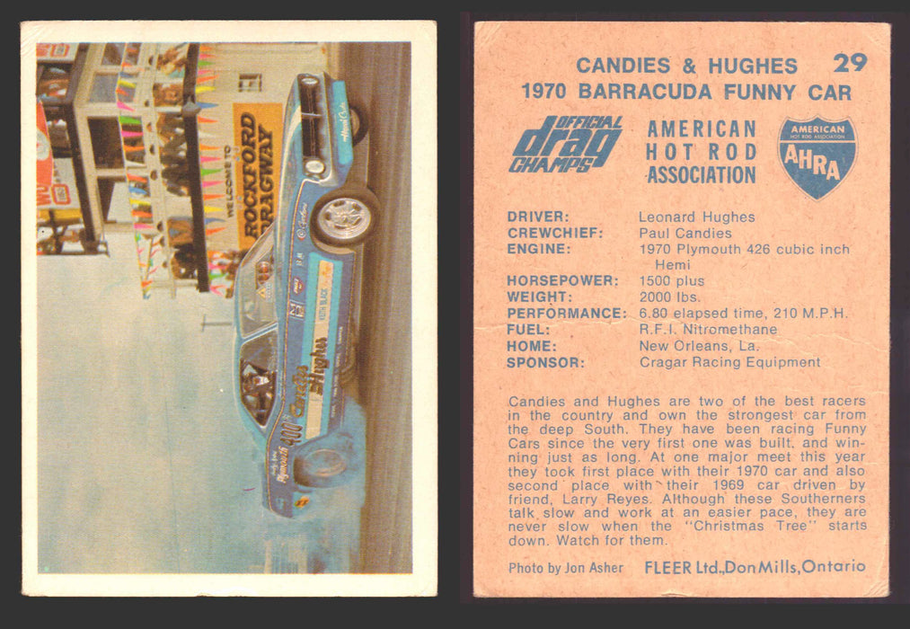 AHRA Official Drag Champs 1971 Fleer Canada Trading Cards You Pick Singles #1-63 29   Candies & Hughes                                 1970 Barracuda Funny Car (creased)  - TvMovieCards.com