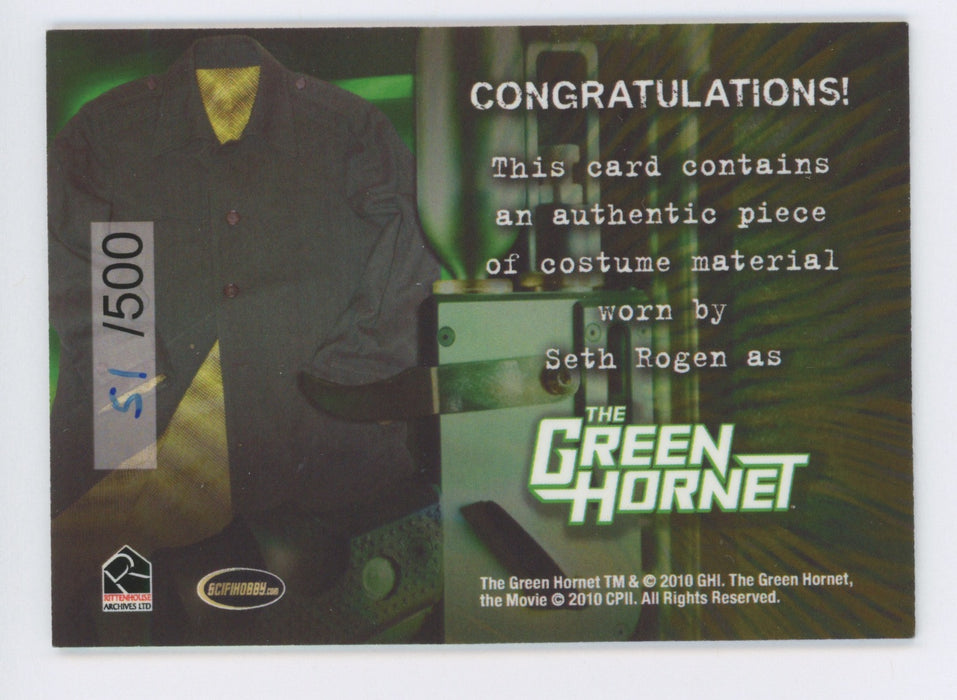Green Hornet 2011 Movie Seth Rogan as The Green Hornet Costume Card 51/500 Imag - TvMovieCards.com