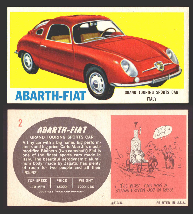 1961 Topps Sports Cars (White Back) Vintage Trading Cards #1-#66 You Pick Single #2 Abarth-Fiat - TvMovieCards.com