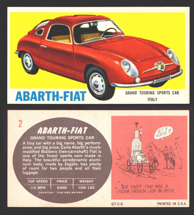 1961 Topps Sports Cars (White Back) Vintage Trading Cards #1-#66 You Pick Singles #2   Abarth-Fiat  - TvMovieCards.com