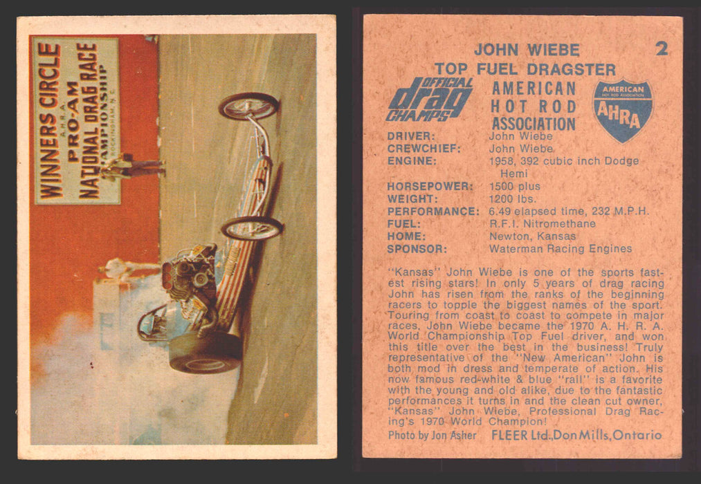 AHRA Official Drag Champs 1971 Fleer Canada Trading Cards You Pick Singles #1-63 2   John Wiebe                                       Top Fuel Dragster  - TvMovieCards.com